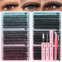Mamzy Luxe front packaging showing full 708pc cluster lash kit and contents for convenience