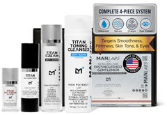Man Labs Titan sports anti-aging kit cleanser bottle helps prep skin for a smooth start.