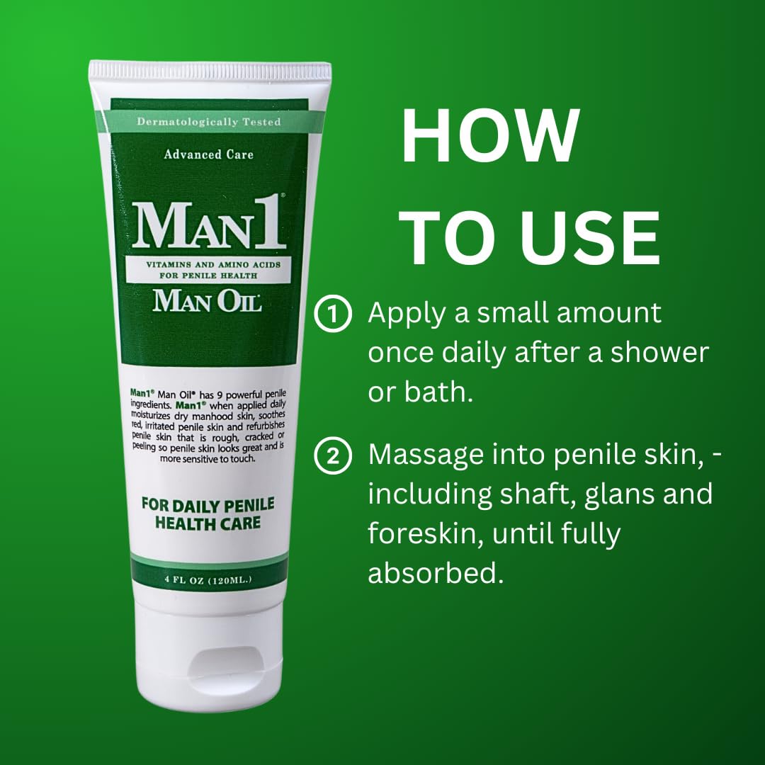 Man1 Man Oil penile health cream apply scene suggests gentle, non-greasy absorption.