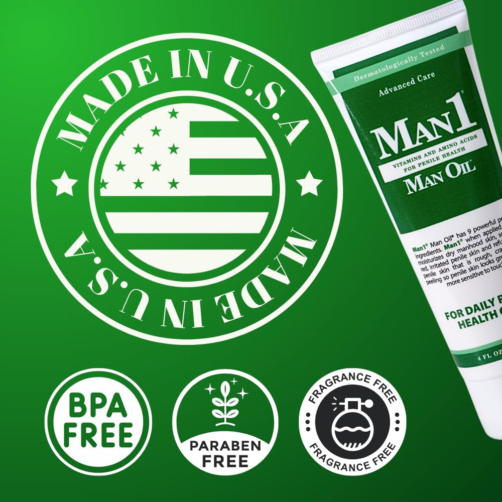 Man1 Man Oil penile health cream ingredients close-up communicates vitamin-rich formula.
