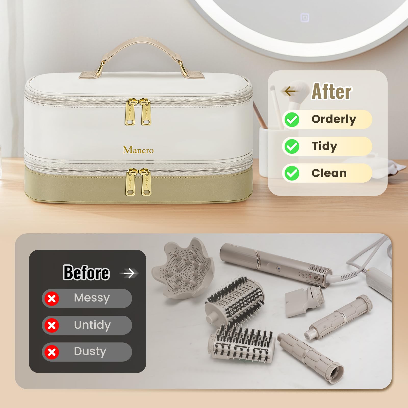 Mancro carrying case with removable heat-resistant mat for safe countertops.