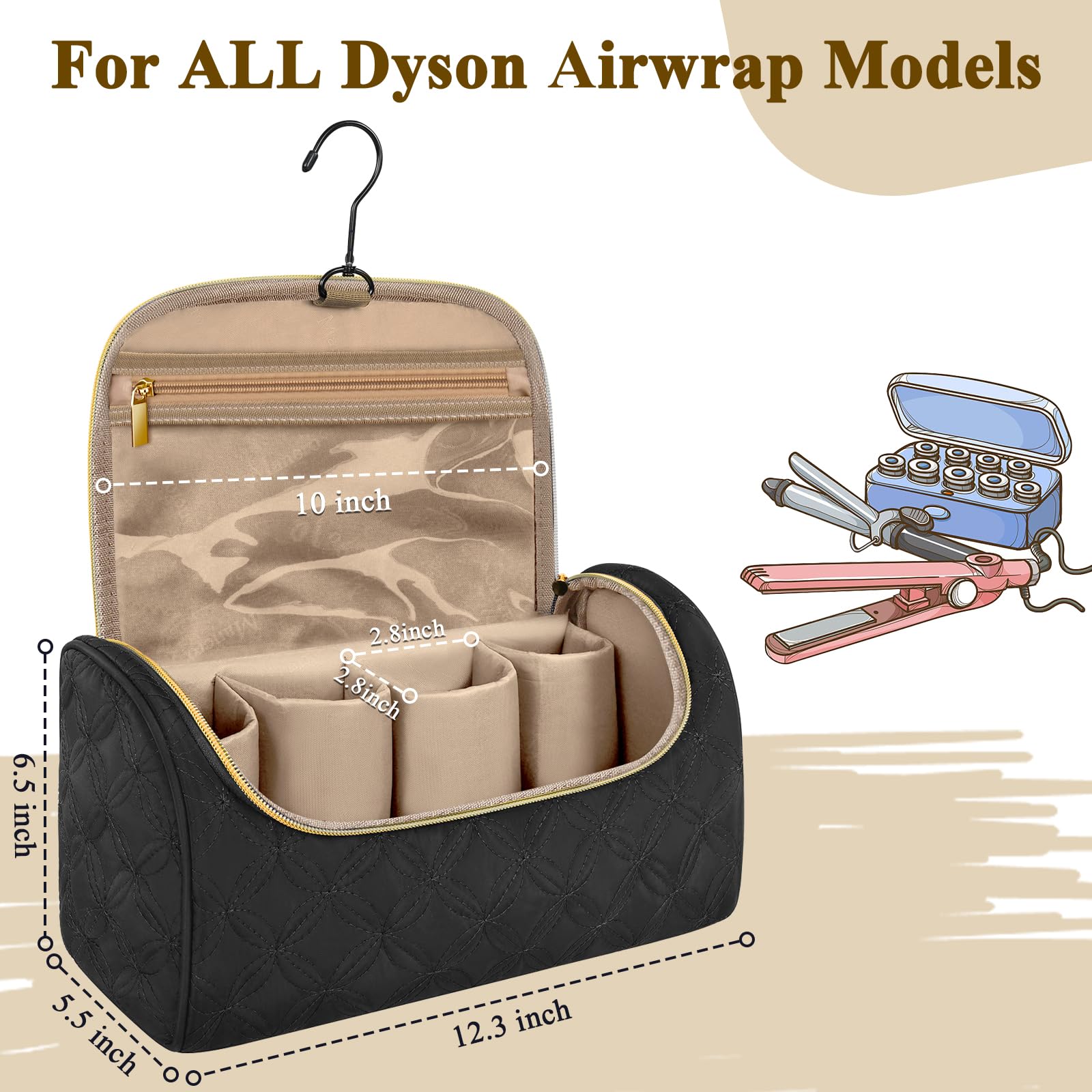 Mancro Dyson Airwrap storage case compartments highlight four padded slots for secure tool separation