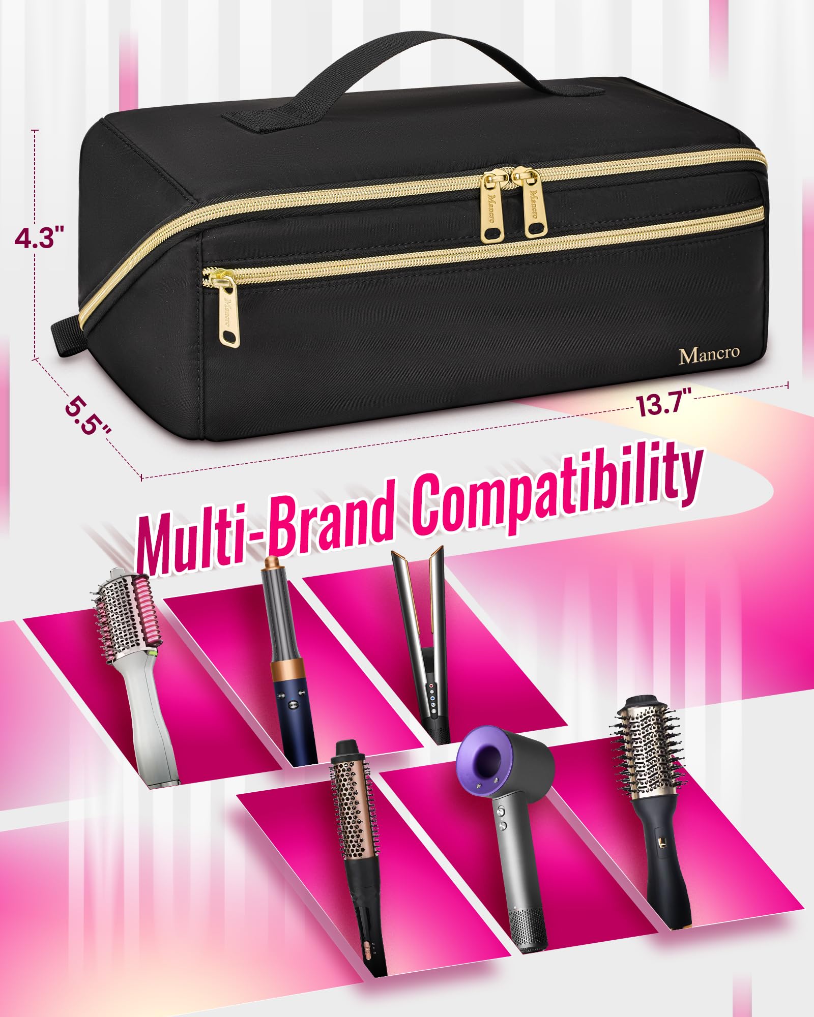 Mancro travel bag with dual-zipper opening allows easy access from both sides.