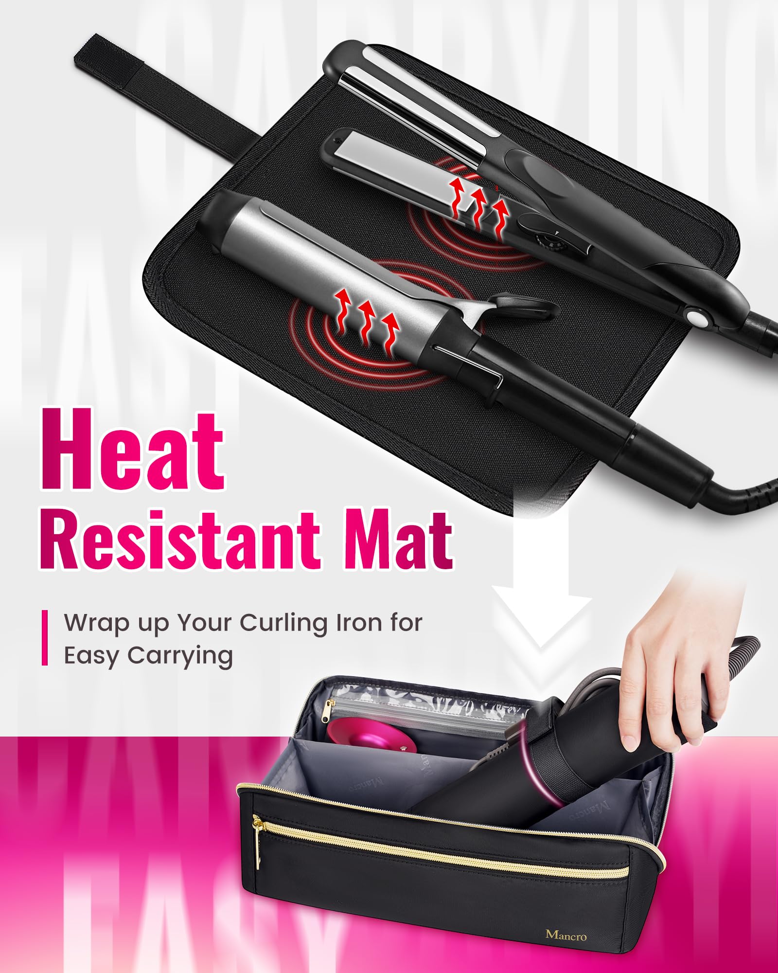 Mancro travel bag water-resistant exterior shields tools from spills in transit.