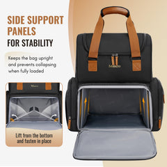 Mancro hairstylist travel bag side pockets hold scissors, clips, and small tools.