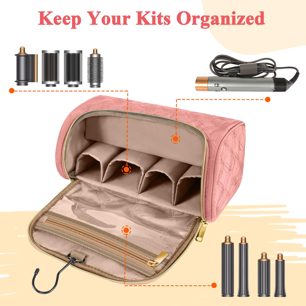 Mancro organized travel bag includes clear pocket for oils, clips, and sprays.