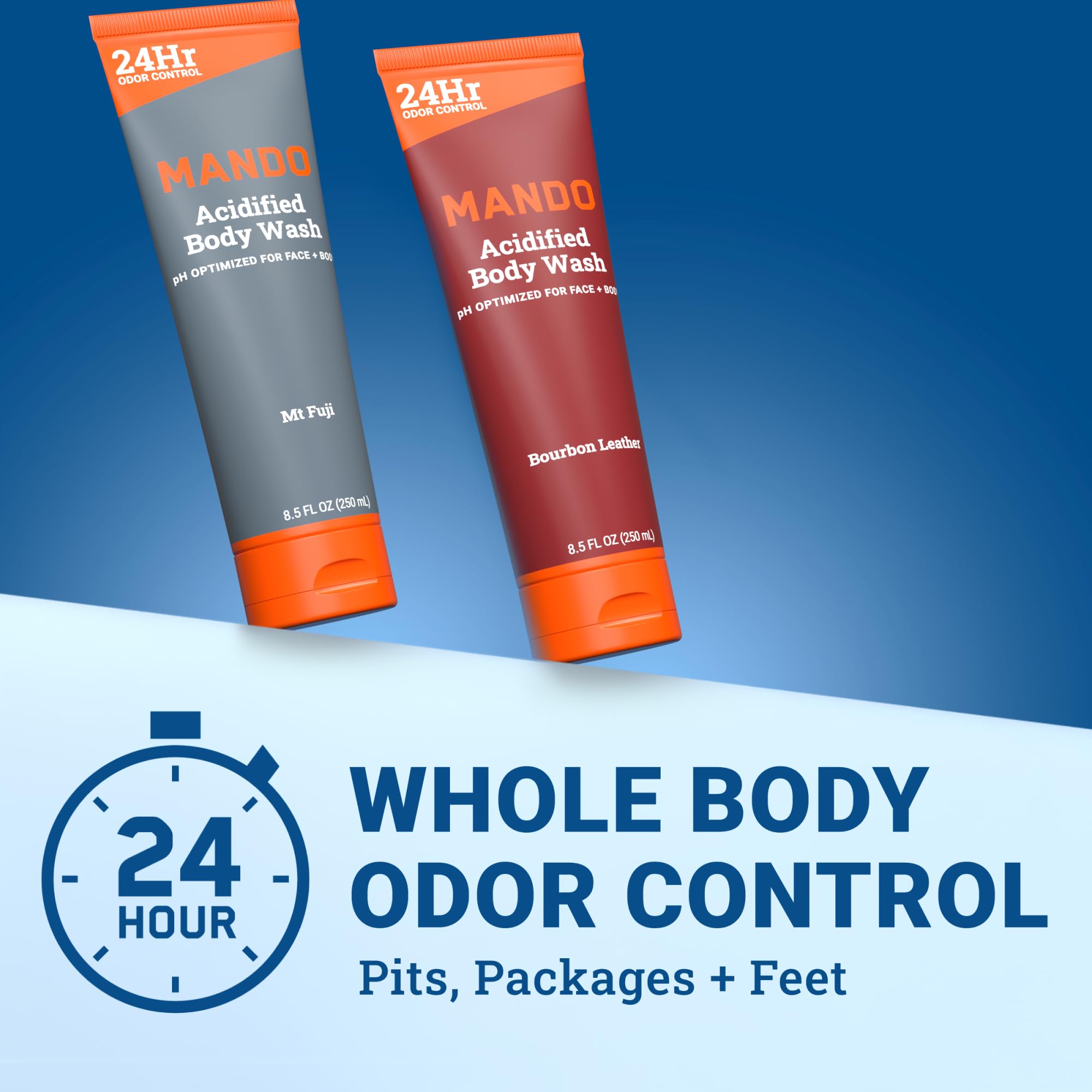 Mando Acidified Body Wash foam lather demonstrates smooth skin feel.