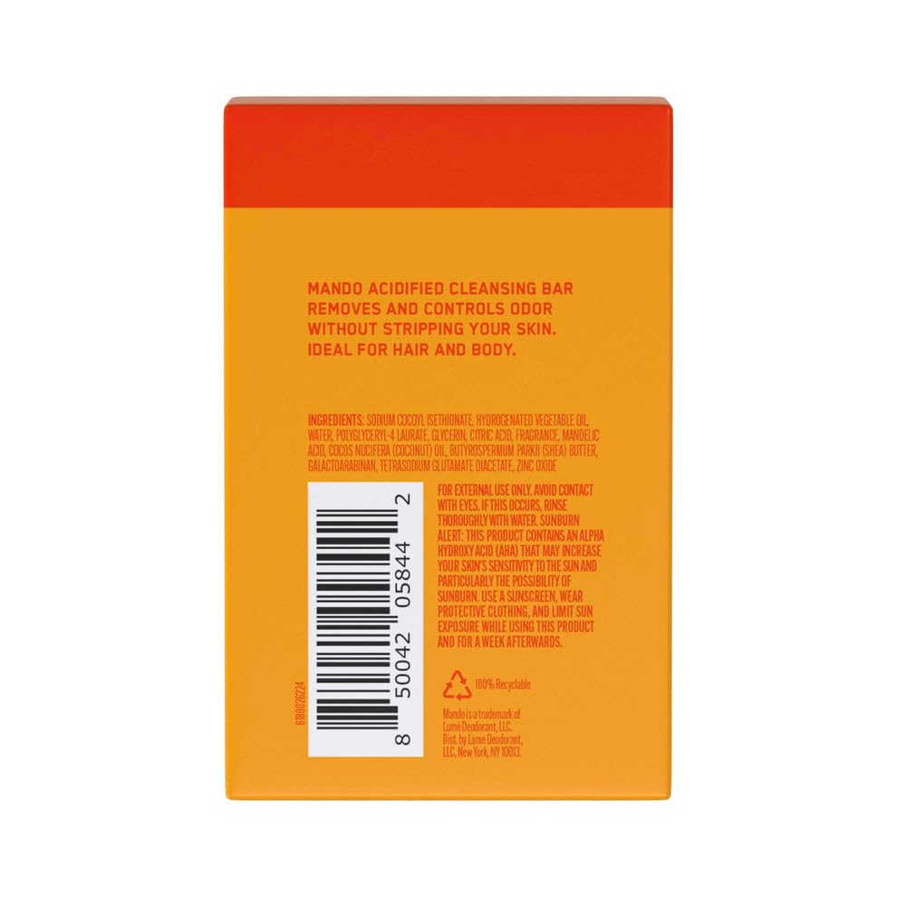 Mando Acidified Cleansing Bar image highlights SLS-free formula for sensitive skin