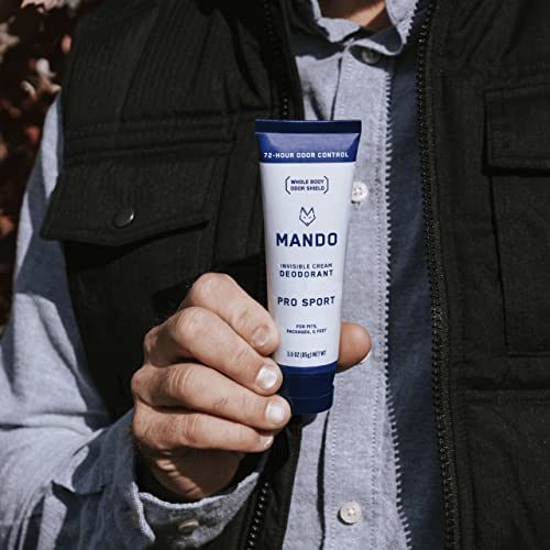 Mando Aluminum-Free Baking-Soda-Free formula graphic highlighting skin-safe ingredients