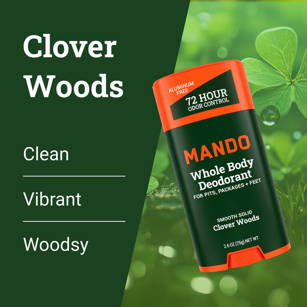 Mando aluminum-free baking-soda-free formula highlighted on container label.