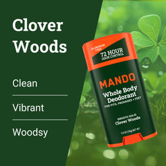 Mando aluminum-free baking-soda-free formula highlighted on container label.