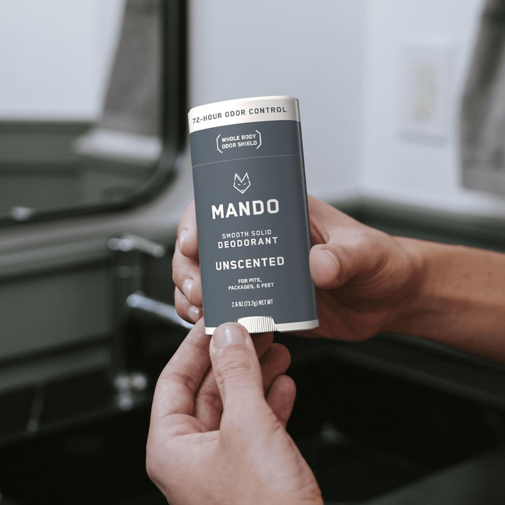 Mando aluminum-free packaging emphasizes skin-safe, gentle odor management.
