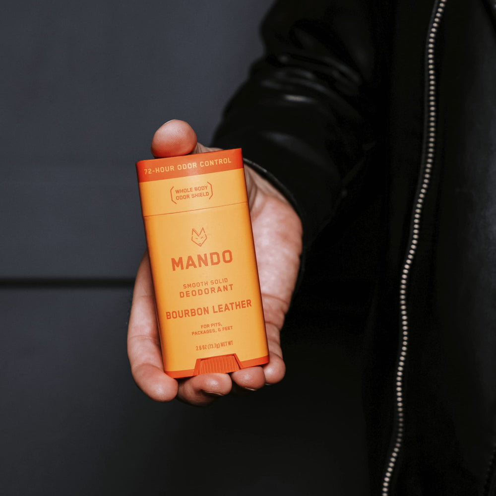 Mando Bourbon Leather stick top view ready for on-the-go application