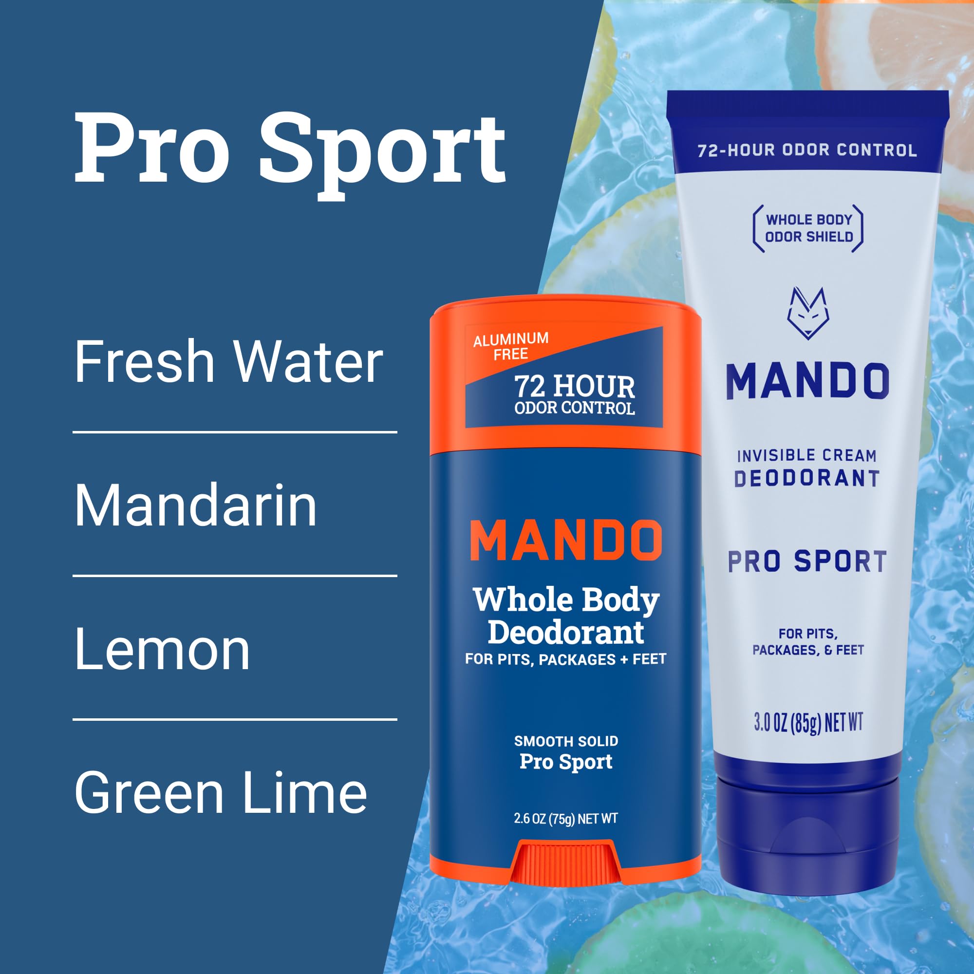 Mando daily-use pits and feet image highlights versatile odor control.