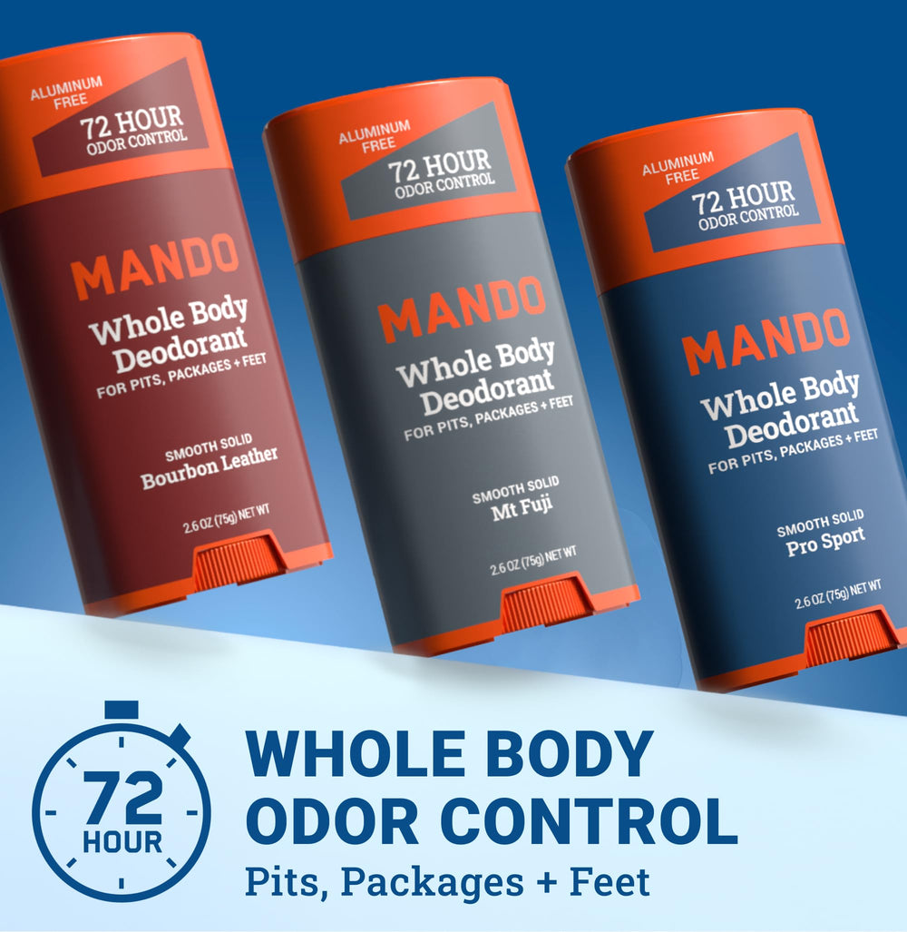 Mando deodorant stick smooth texture close-up highlights easy glide.