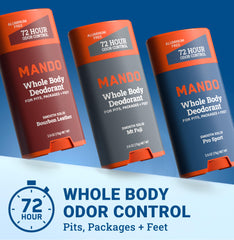 Mando deodorant stick smooth texture close-up highlights easy glide.