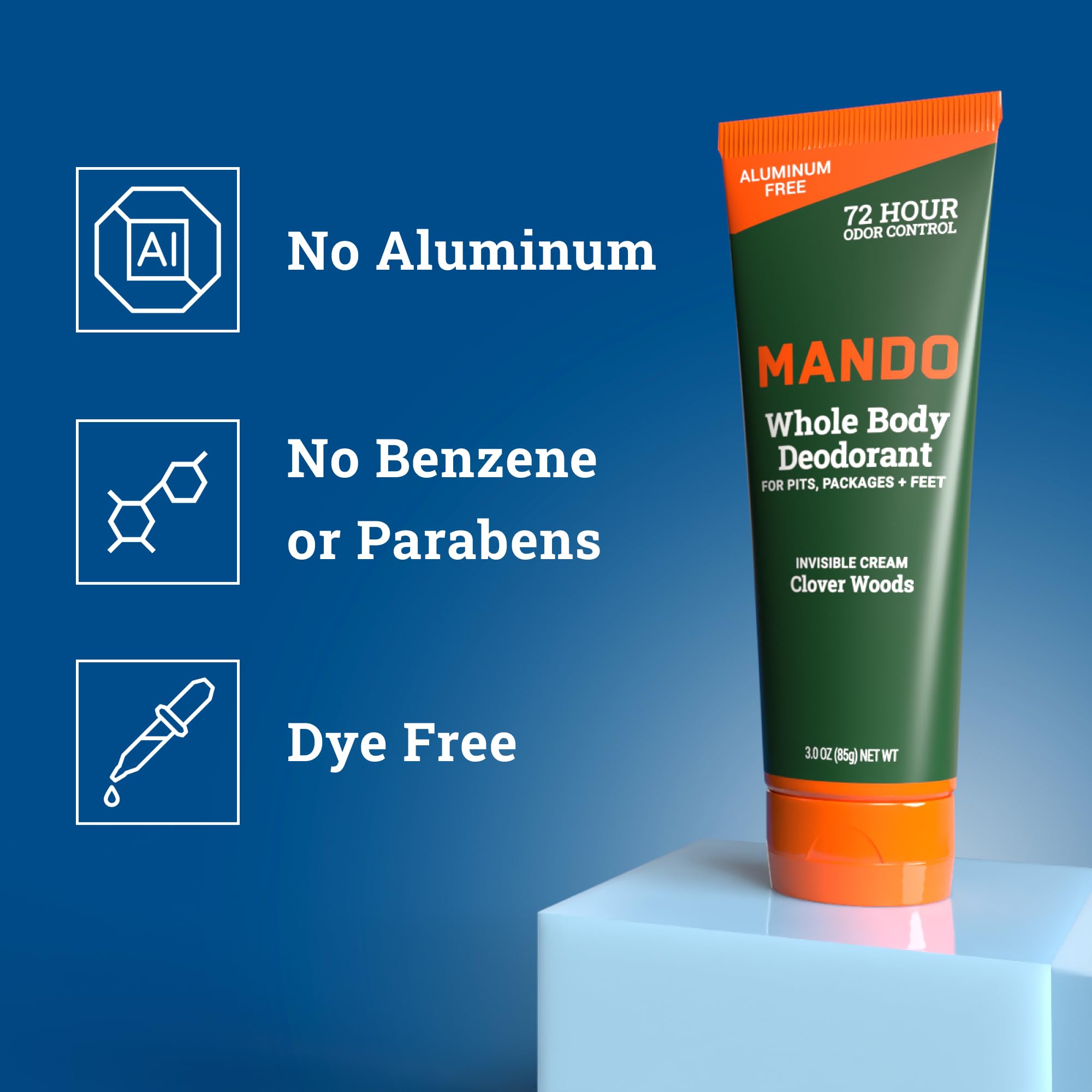 Mando invisible-cream hypoallergenic label reinforces skin-safe formula