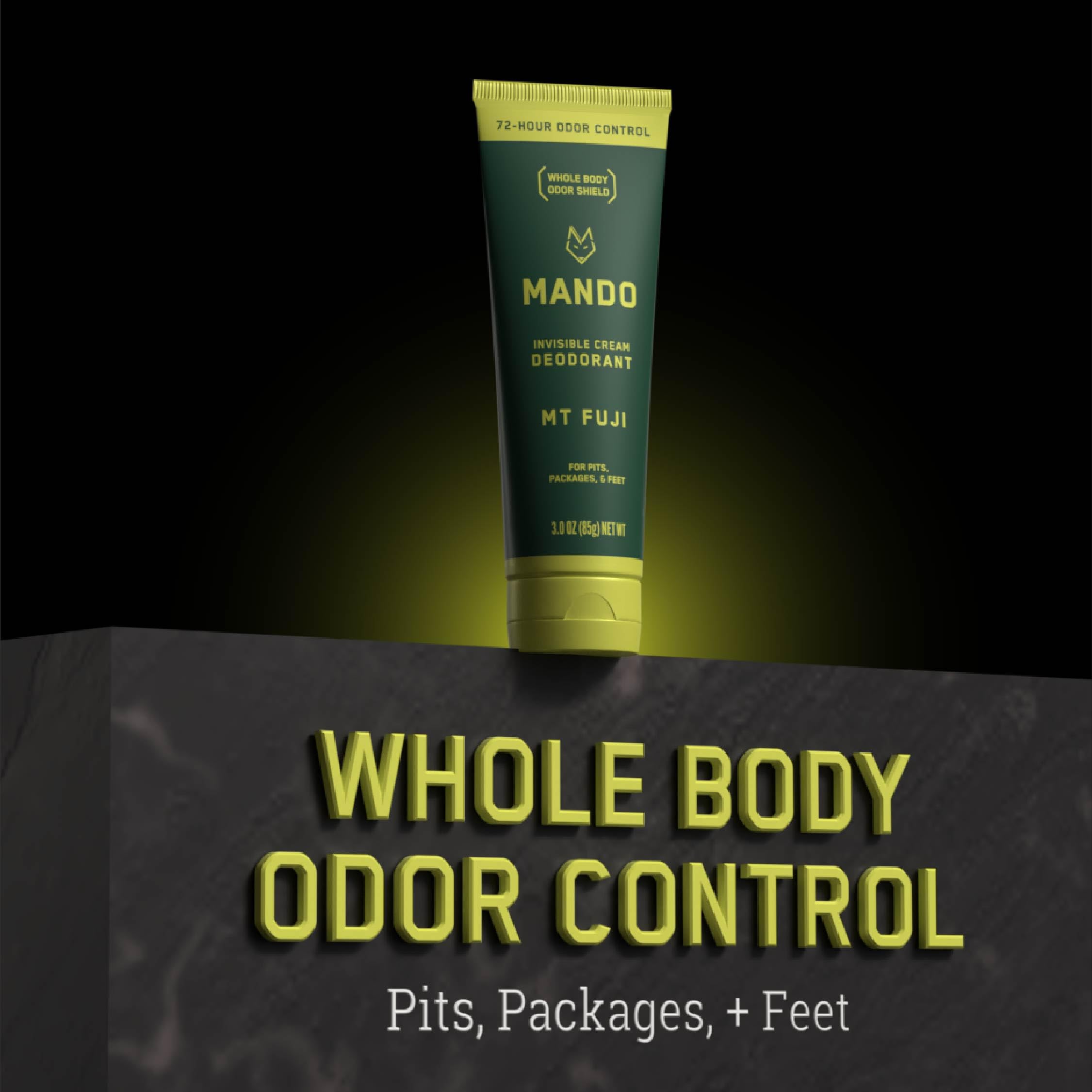 Mando invisible-cream skin-safe label emphasizes gentle formula for sensitive areas