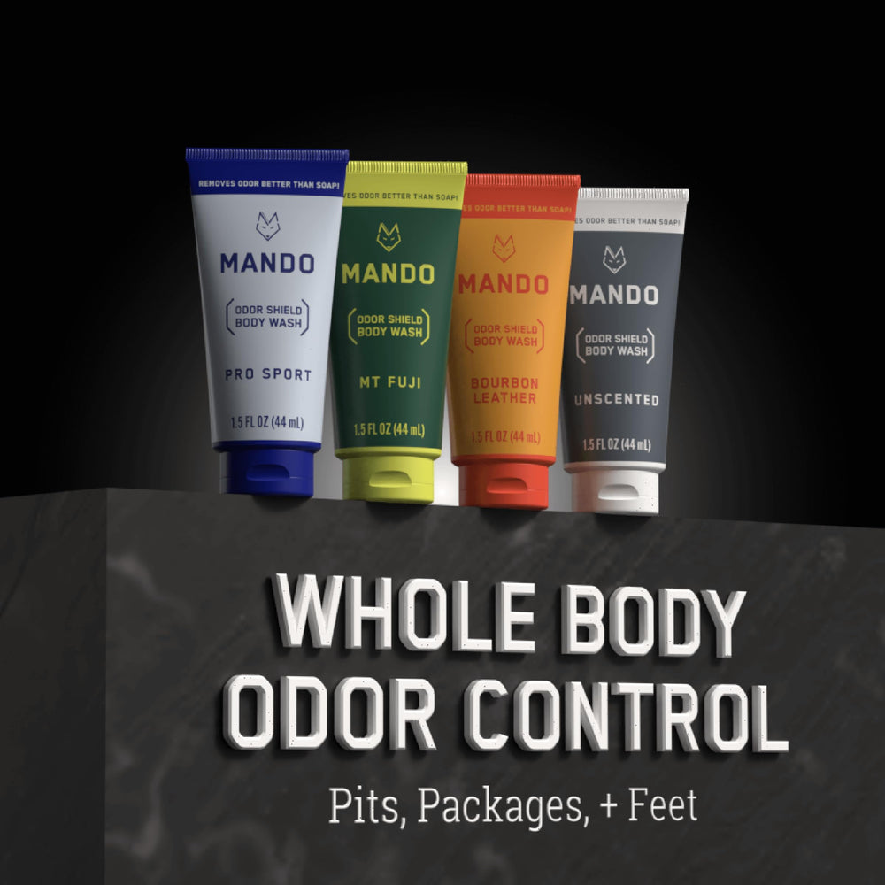 Mando Mini Body Wash application view demonstrating whole-body cleansing