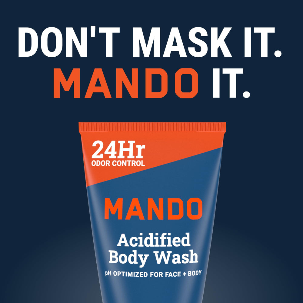 Mando Mini Body Wash four-scent display image highlights versatile choices for daily freshness.