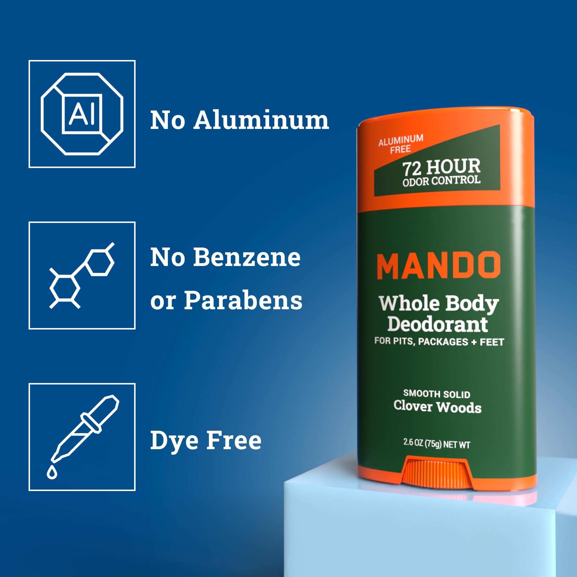 Mando 72-hour odor control label close-up indicating long-lasting protection.