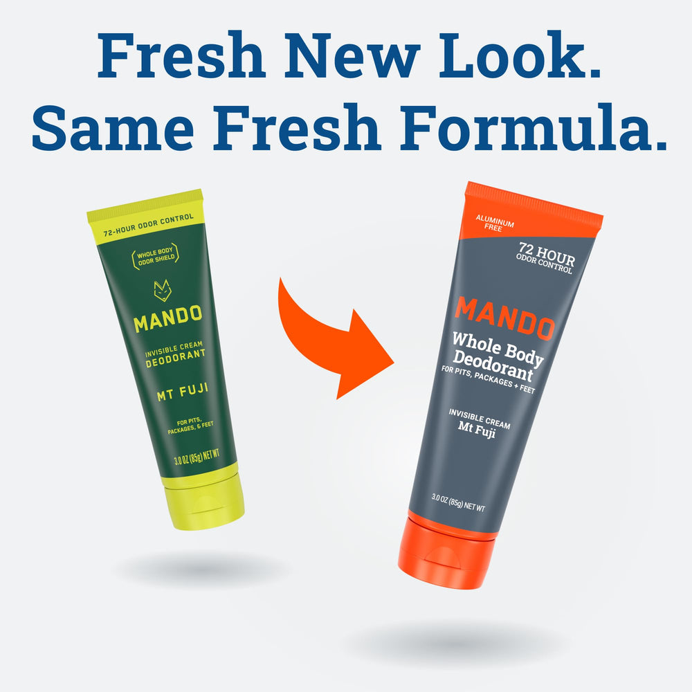 Mando odor-control close-up for pits and feet shows all-day confidence.