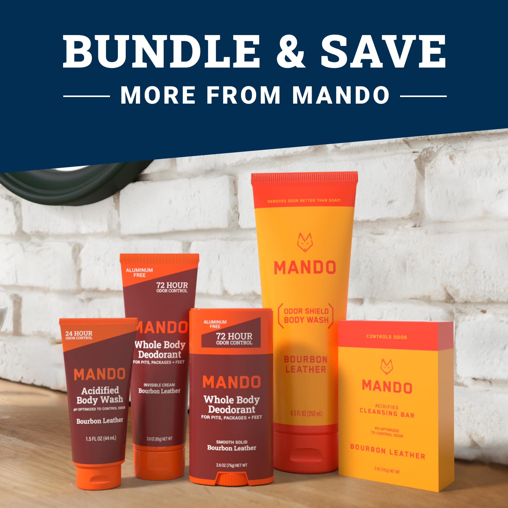 Mando Odor Shield on bathroom shelf signals daily odor protection.
