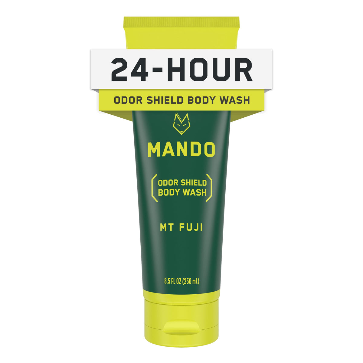 Mando Odor Shield Body Wash bottle ready for daily odor control.