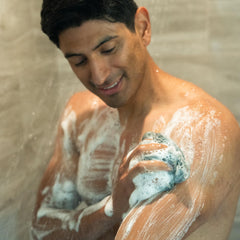 Mando Odor Shield Body Wash Bourbon Leather foamy wash supports odor control after showers.