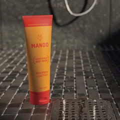 Mando Odor Shield Body Wash Bourbon Leather rich lather for a thorough cleanse.