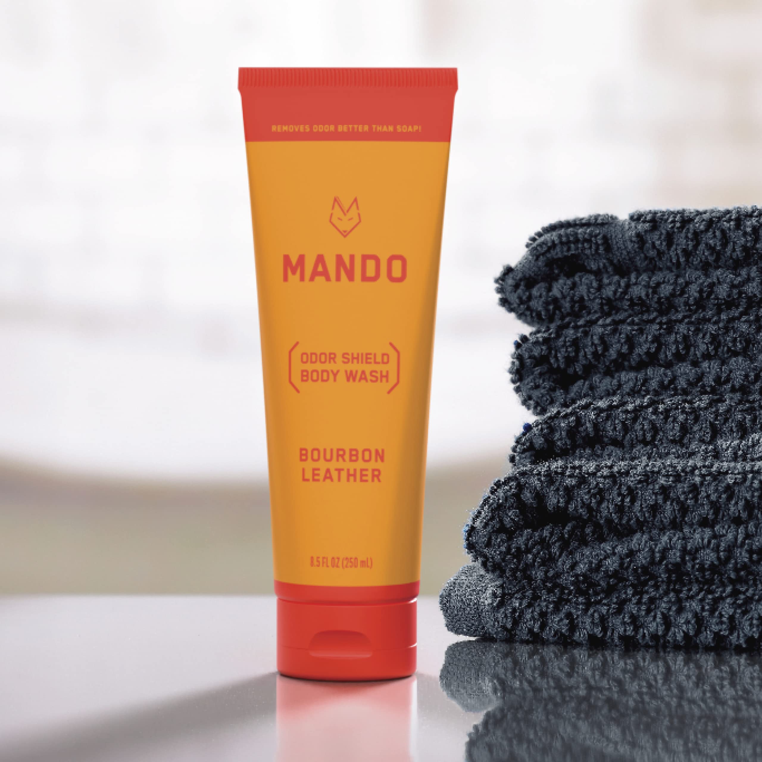 Mando Odor Shield packaging on display supports family-use confidence and shared showers