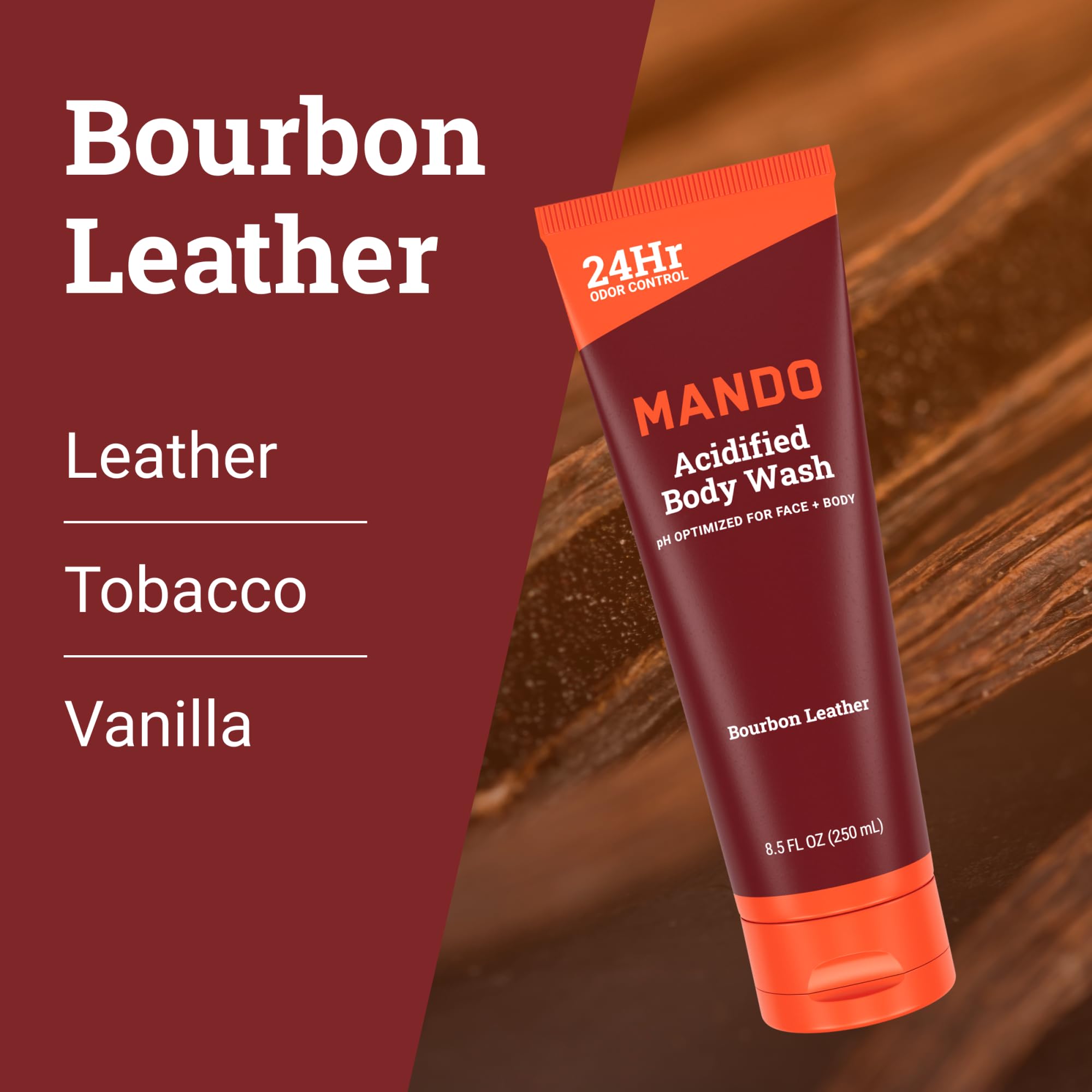 Mando Odor Shield label closeup highlights SLS and parabens-free formula.