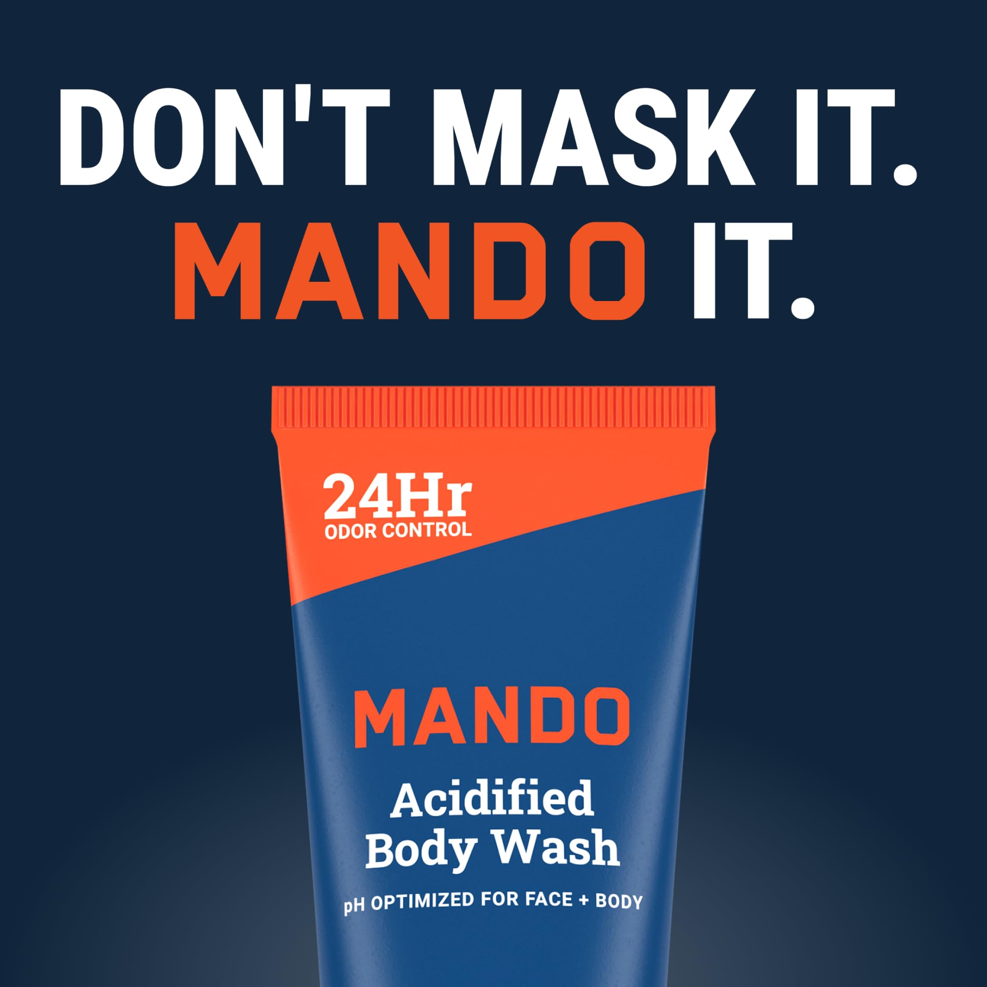 Mando Odor Shield Body Wash in shower scene with water droplets