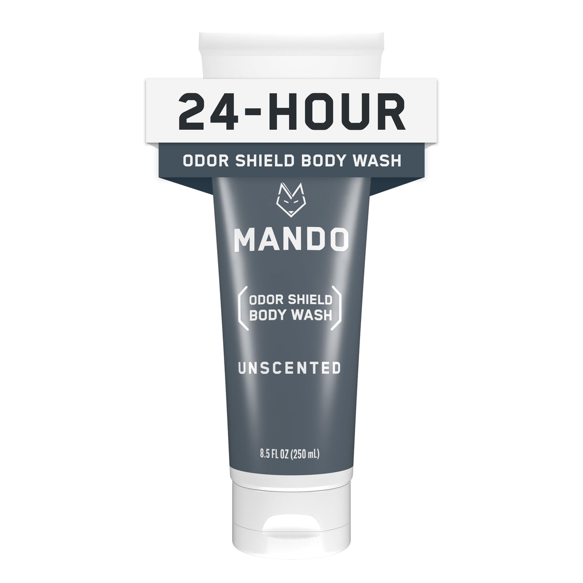 Mando Odor Shield bottle front showing unscented odor-control cleanser