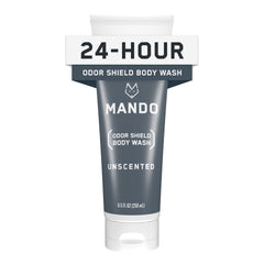 Mando Odor Shield bottle front showing unscented odor-control cleanser
