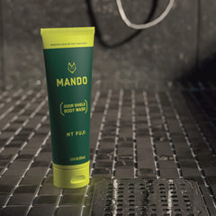 Mando Odor Shield Body Wash foamy lather primed for a refreshing cleanse.