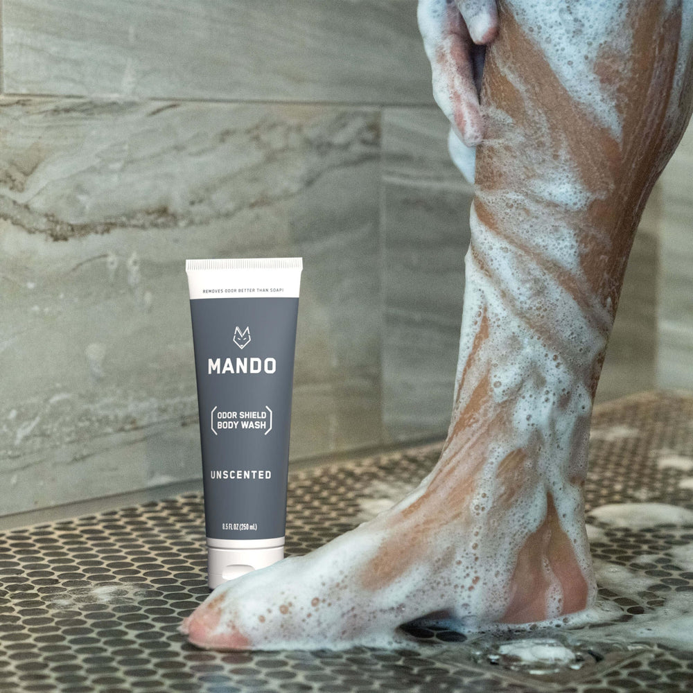 Mando Odor Shield lather close-up highlighting gentle, skin-safe cleansing