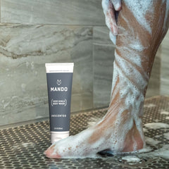 Mando Odor Shield lather close-up highlighting gentle, skin-safe cleansing
