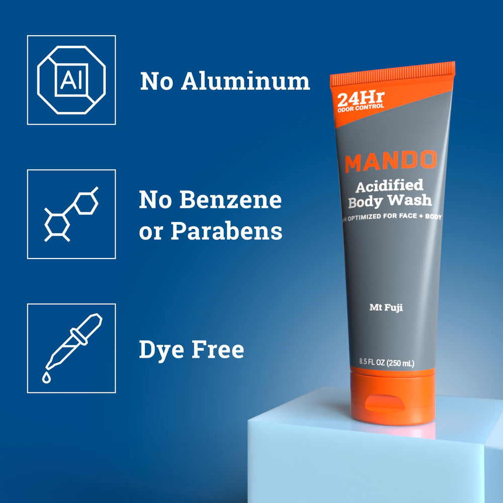 Mando Odor Shield packaging emphasizes SLS-free and paraben-free formula