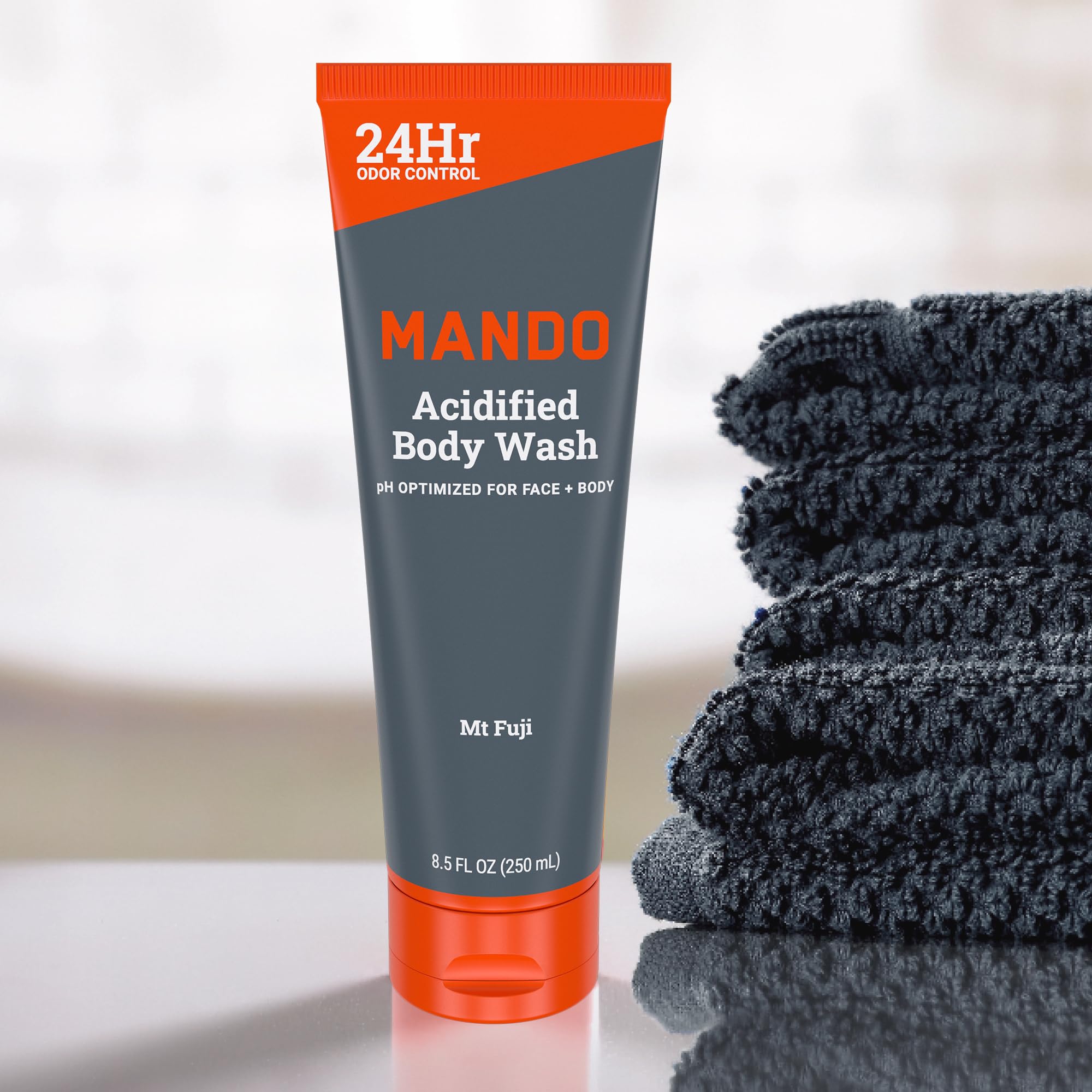 Mando Odor Shield shower scene suggests odor-free confidence after shower