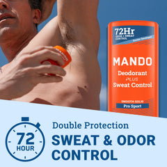Mando Pro Sport Stick packaging close-up highlighting clean, skin-safe formula.