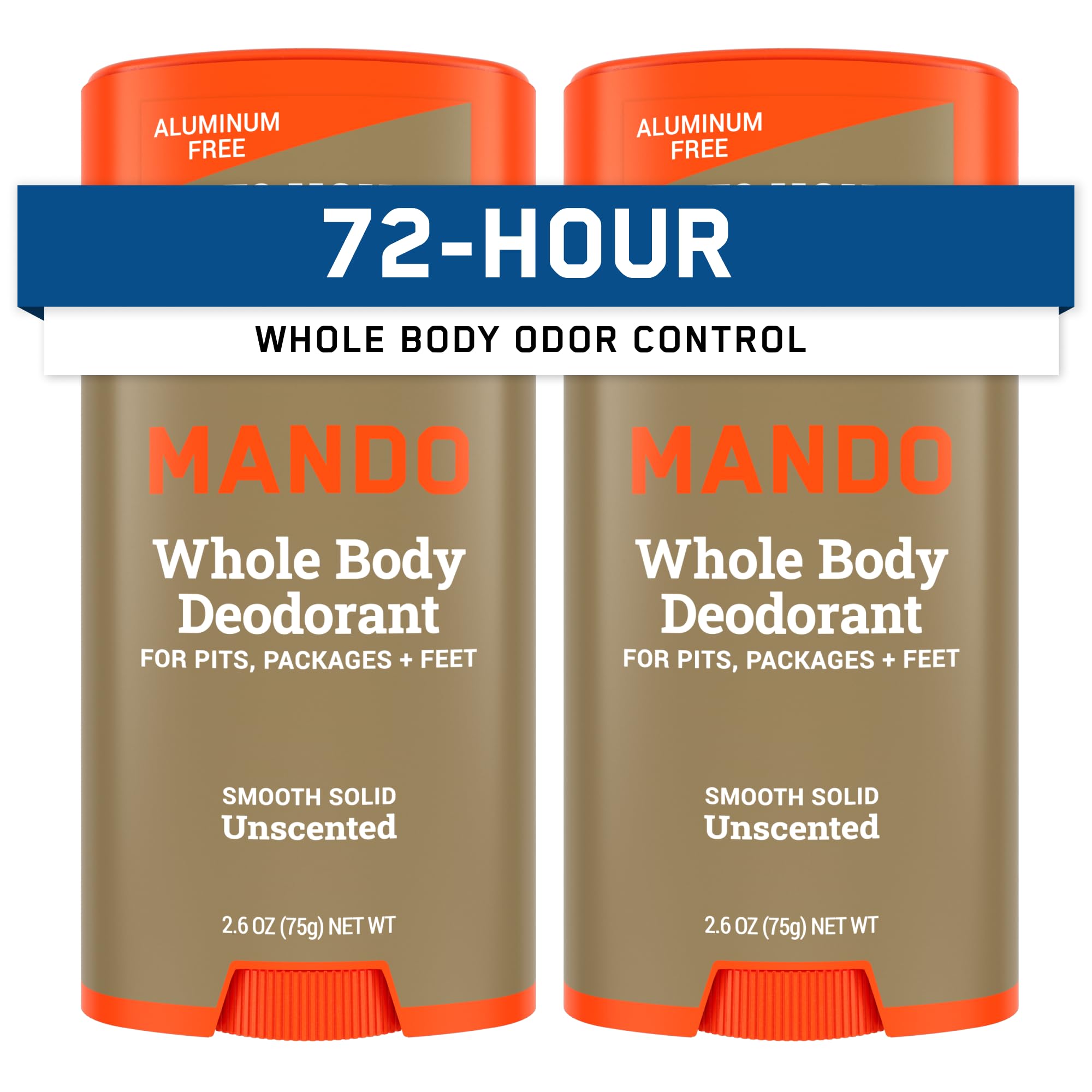 Mando unscented stick 2-pack sideview shows discreet odor protection for all-day use.