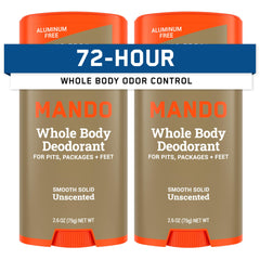 Mando unscented stick 2-pack sideview shows discreet odor protection for all-day use.