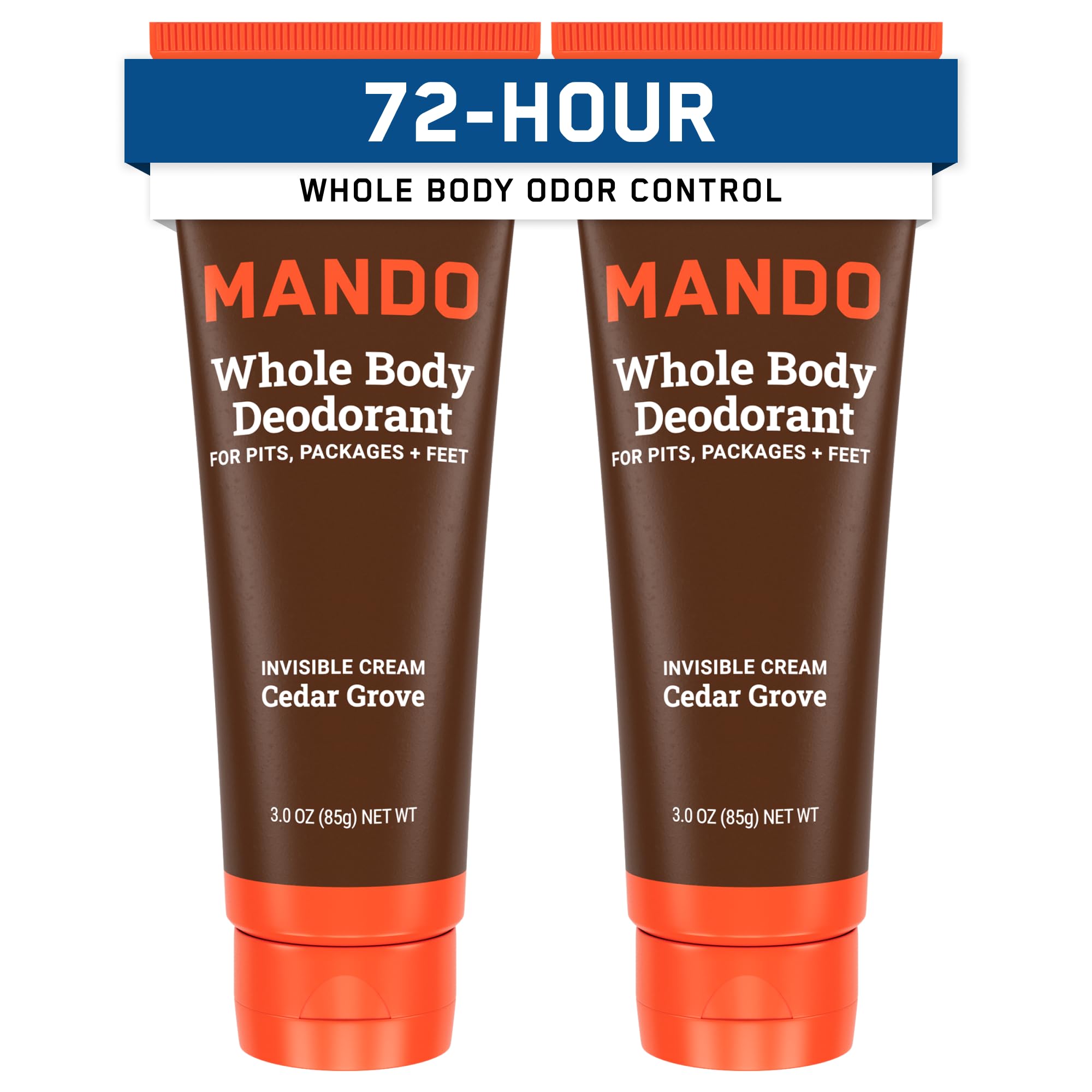 Mando Whole Body Deodorant for Men Cedar Grove tube offers long-lasting odor control.