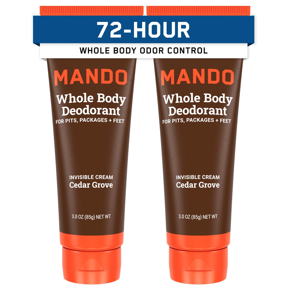 Mando Whole Body Deodorant for Men Cedar Grove tube offers long-lasting odor control.