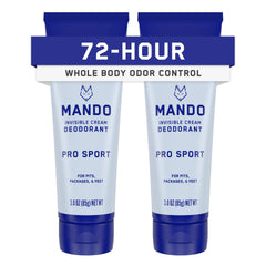 Mando Whole Body Deodorant two-pack applying invisible cream for all-day odor control