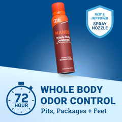 Mando whole body deodorant spray application shows broad coverage