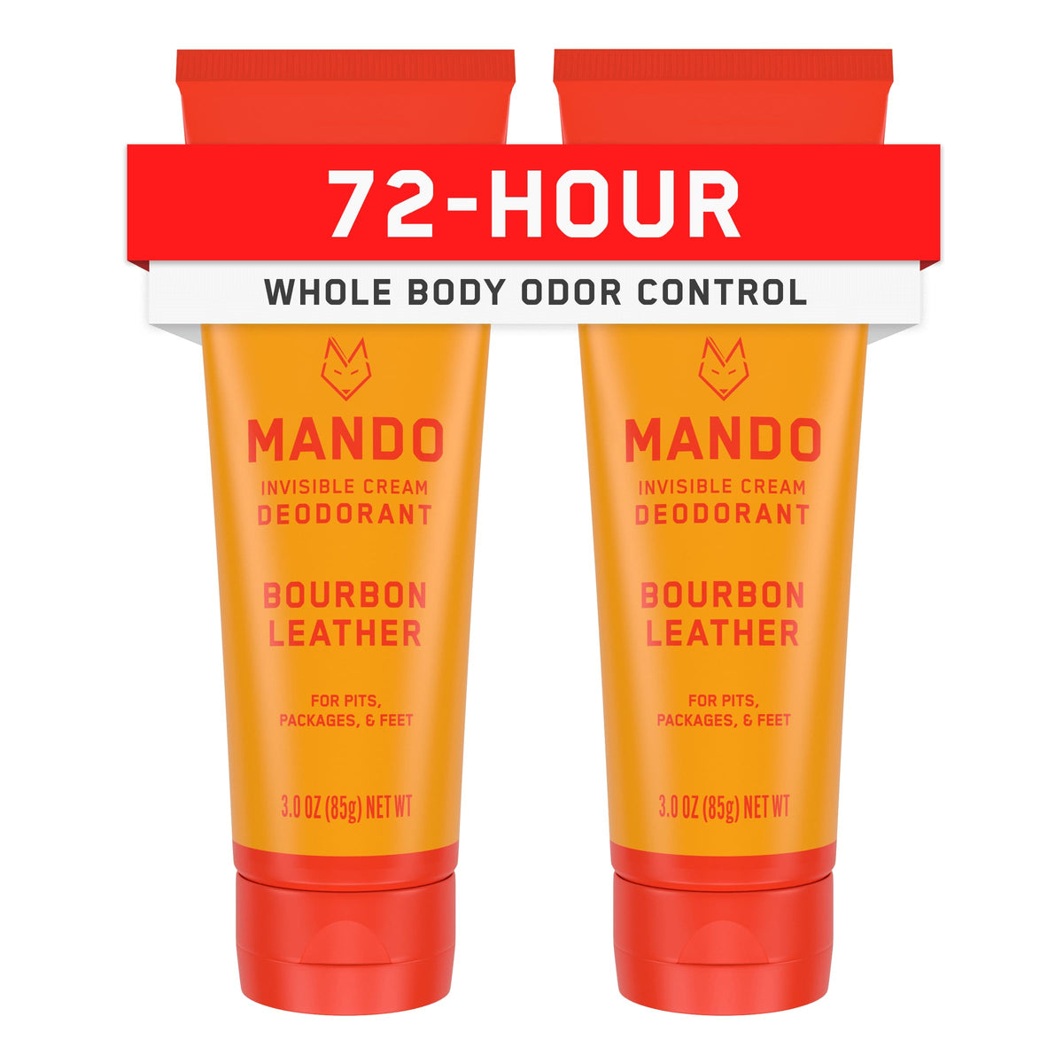 Mando Whole Body Deodorant Bourbon Leather tube front for discreet, invisible protection.