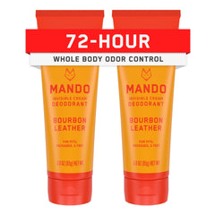 Mando Whole Body Deodorant Bourbon Leather tube front for discreet, invisible protection.