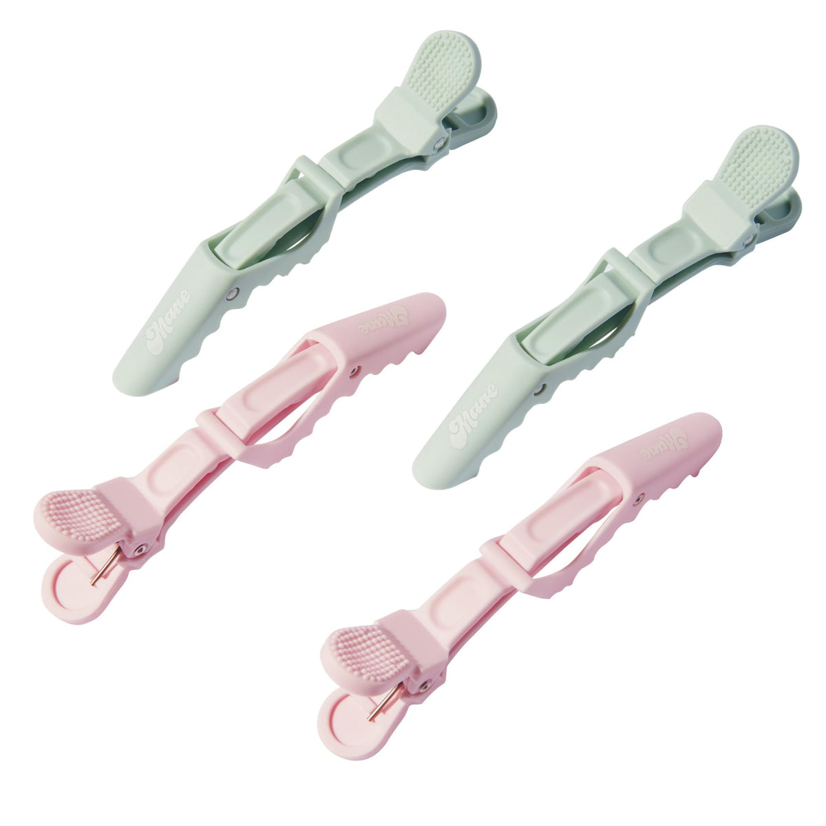 Mane All Grip No Slip teal clip close-up showing secure hold for sectioning hair